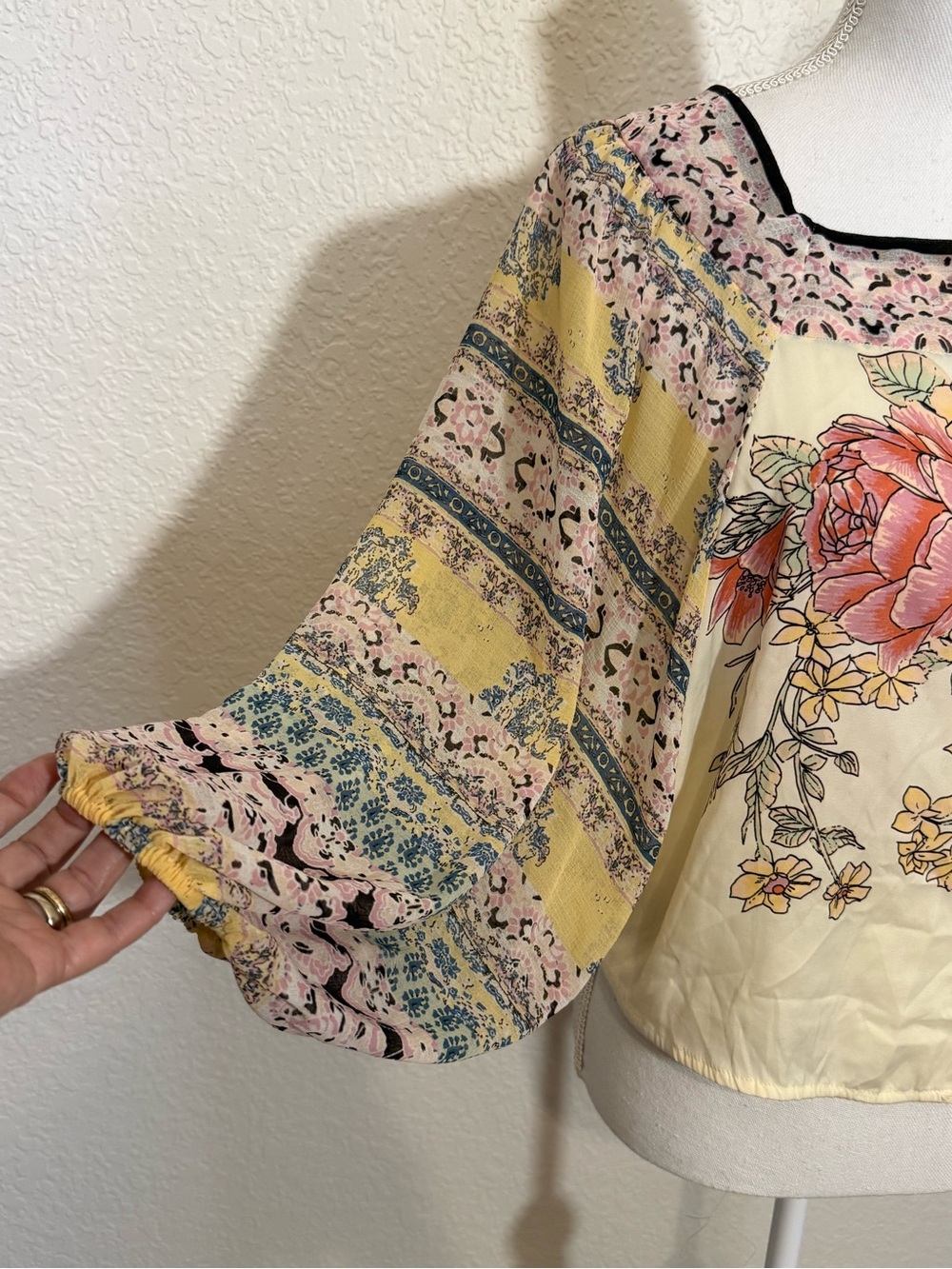 Free People Floral Peasant Blouse - Pink/Cream/Yellow (B1) - Picture 4 of 9